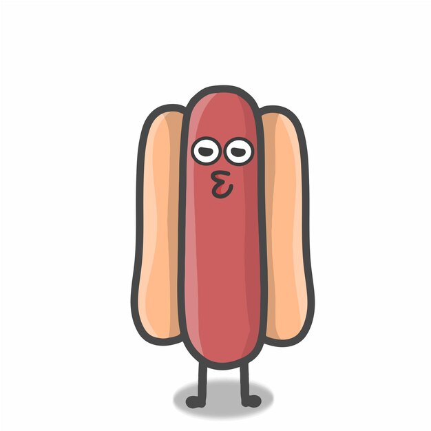 Niedliche hotdog-charaktervektorschablonen-designillustration