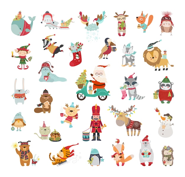 Vektor niedliche illustrationen von weihnachtsfiguren