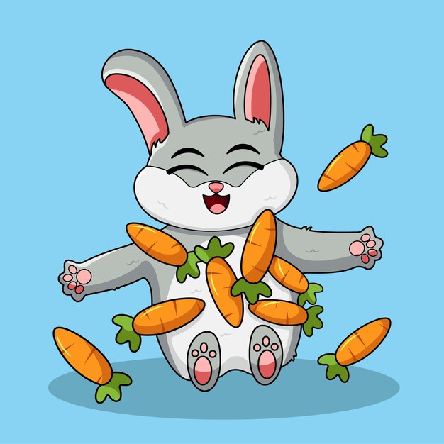 Niedliche kaninchen-verstreute karotten-illustration