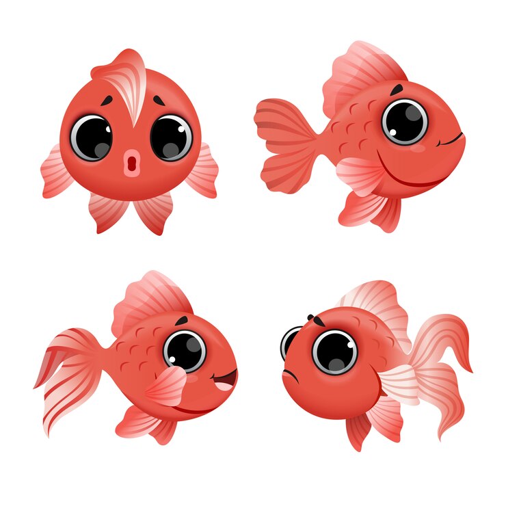 Niedliche Karikaturgoldfische eingestellt lokalisiert