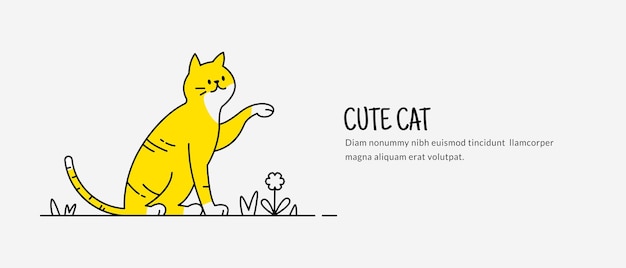 Niedliche Katze Charakter Hintergrund Doodle Cartoon Stil Minimales flaches Linienillustrationsdesign