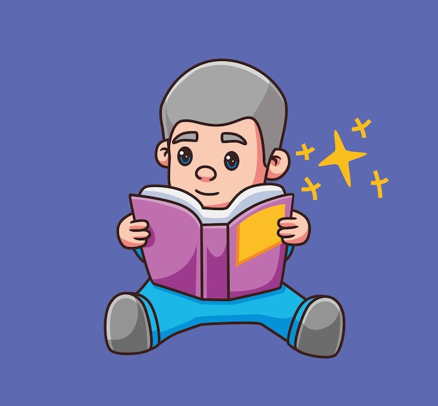 Niedliche Kinder, die ein Buch lesen Isolierte Cartoon-Personenillustration Flat Style Sticker Element Vektor