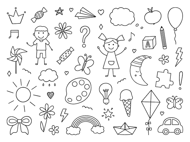 Niedliche Kinder-Doodle-Set Kinderzeichnungen