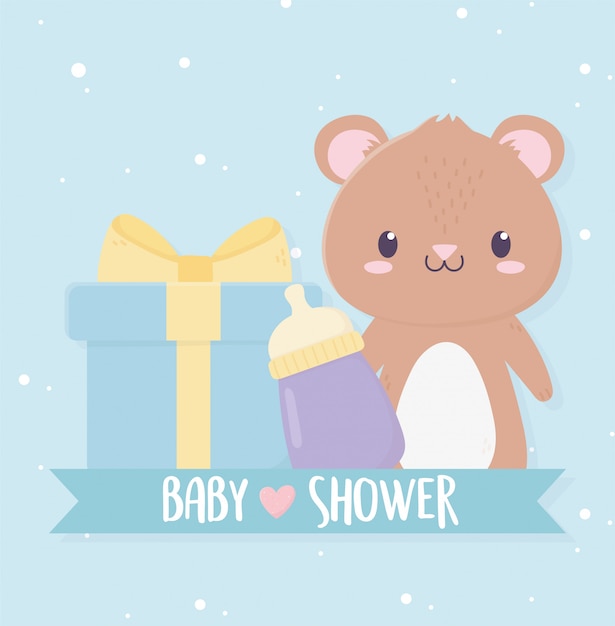 niedliche kleine Bärn-Teddybärgeschenkbox der Babyparty und Milchflasche