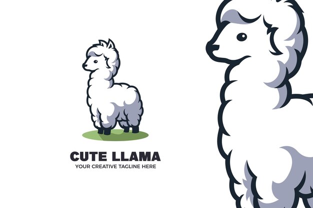 Niedliche kleine lama-alpaka-karikatur-maskottchen-logo-vorlage