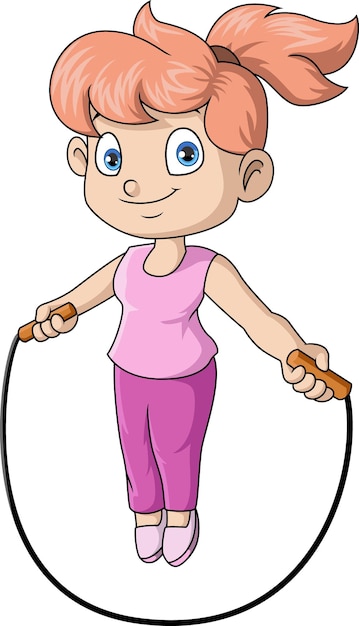 Niedliche kleine Mädchenkarikatur, die Seilspringen spielt
