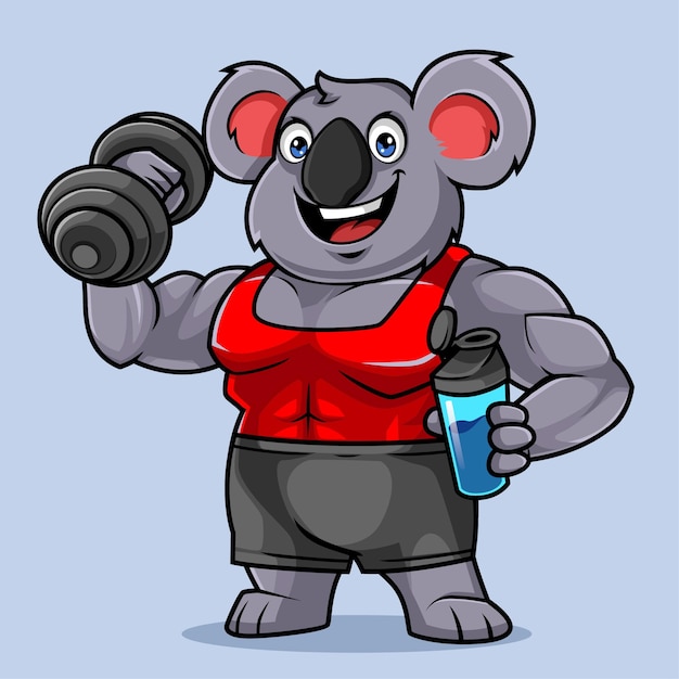 Niedliche koala-bodybuilder-maskottchen-vektorillustration