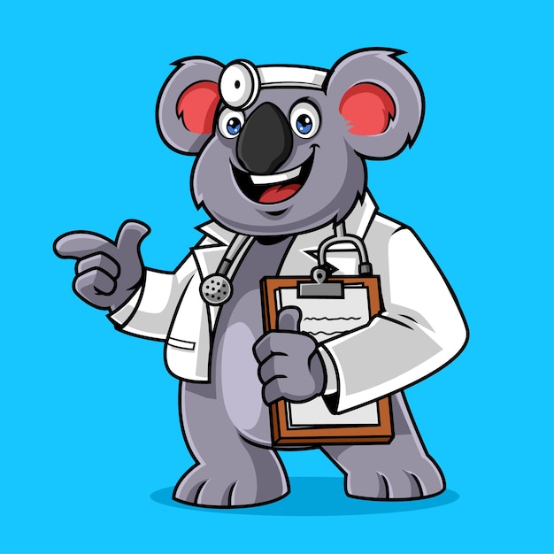 Niedliche koala-doktor-maskottchen-vektorillustration