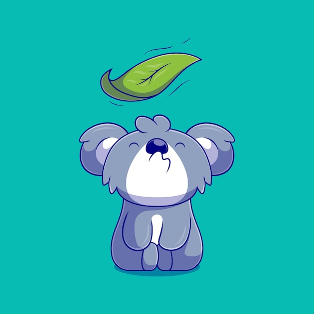 Niedliche koala-illustration, die ein blatt durchbrennt, das für maskottchen-aufkleber und t-shirt-design geeignet ist