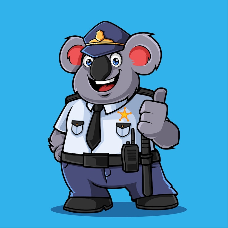 Vektor niedliche koala-polizei-maskottchen-vektorillustration