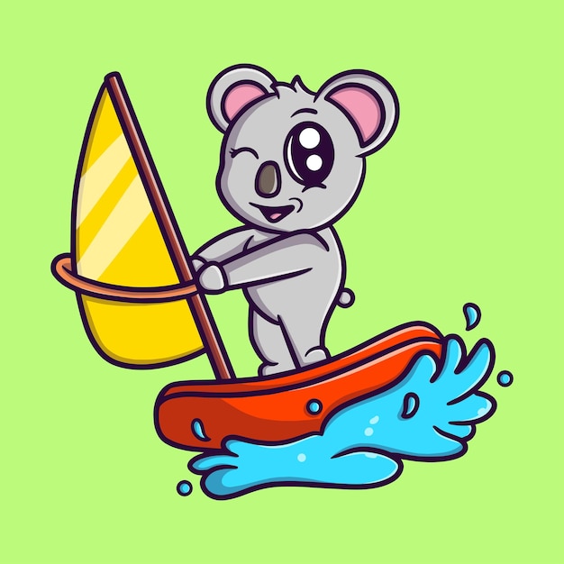 Niedliche koala-surfende cartoon-vektor-symbol-illustration