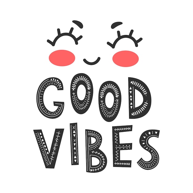 Niedliche lächeln-vektor-illustration lieben sie es, typografie-karte für ihr design zu lächeln helle und schöne cartoon-illustration mit buchstaben good vibes