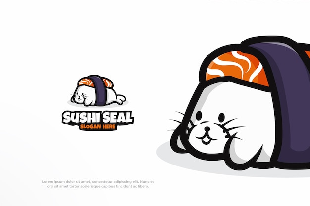 Niedliche logo-sushi-siegel-maskottchen-tier-vektor-illustration