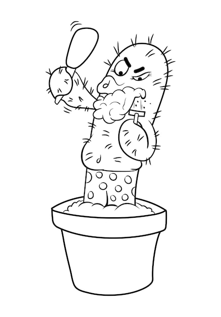Vektor niedliche, lustige kaktus-vektorillustration im cartoon-stil. handgezeichnete kaktus-illustration mit lustigem gesicht
