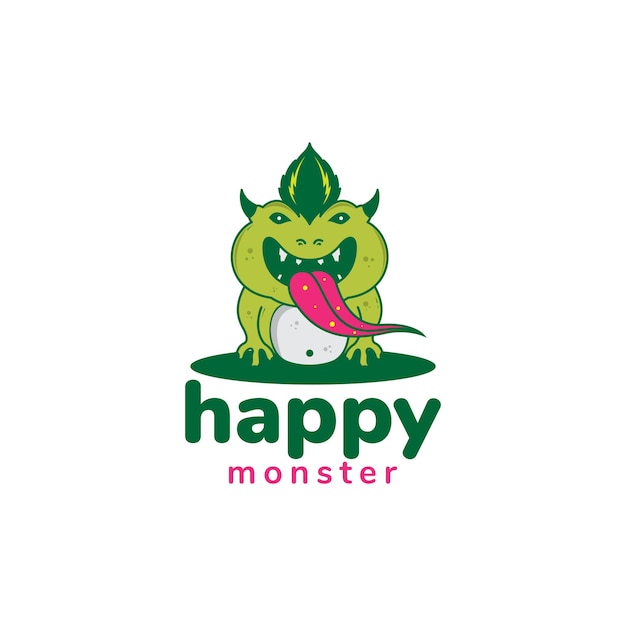 Niedliche monster grüne lange zunge logo design vektorgrafik symbol symbol zeichen illustration kreativ