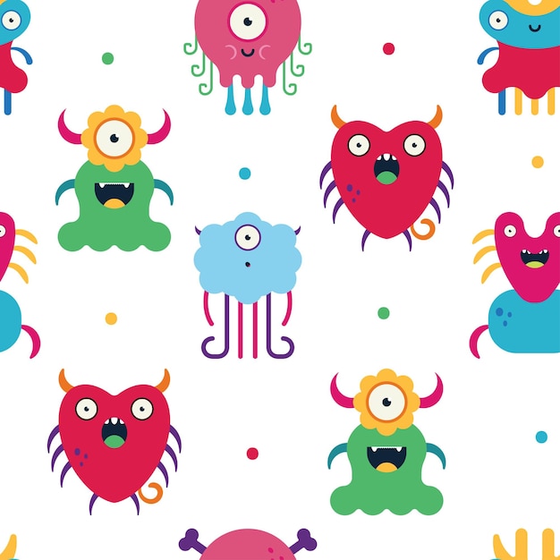 Niedliche monster musterdesign vektor cartoon hintergrund