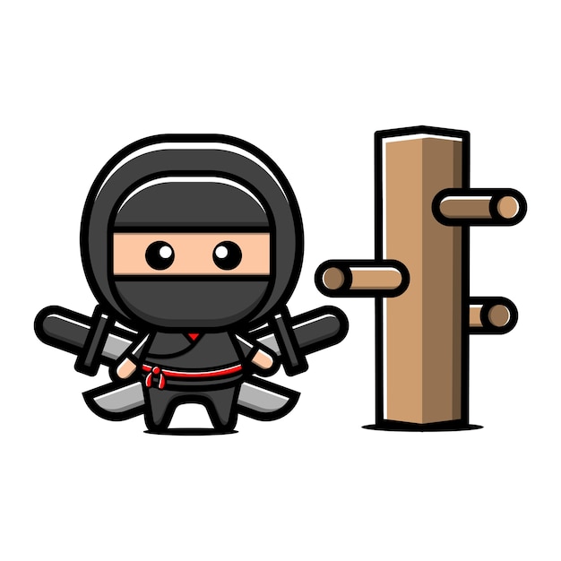 Niedliche ninja schwerter zeichentrickfigur