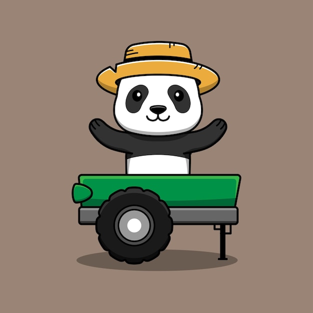 Niedliche panda-cartoon-figur in einer safari-wagen-vektorillustration