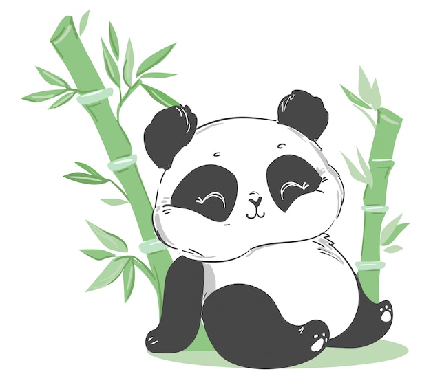 Niedliche panda und bambusillustration. zeichentrickfigur.