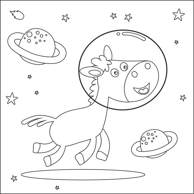 Niedliche Pferdeastronaut-Vektorillustration im Cartoon-Stil. Vektorillustration-Malbuch
