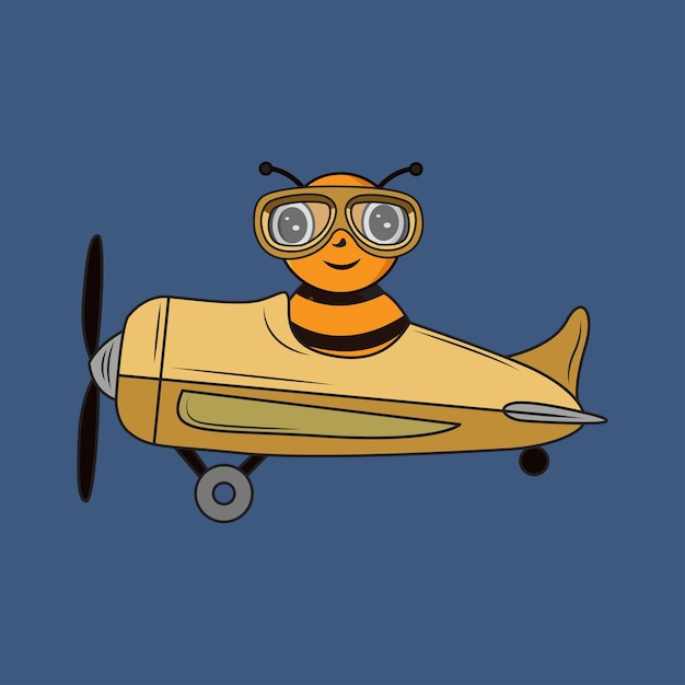 Vektor niedliche pilotbiene mit flugzeug-cartoon-aufkleber-vektorillustration