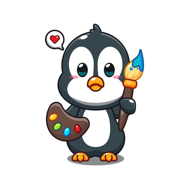 Vektor niedliche pinguin-maler-cartoon-vektorillustration