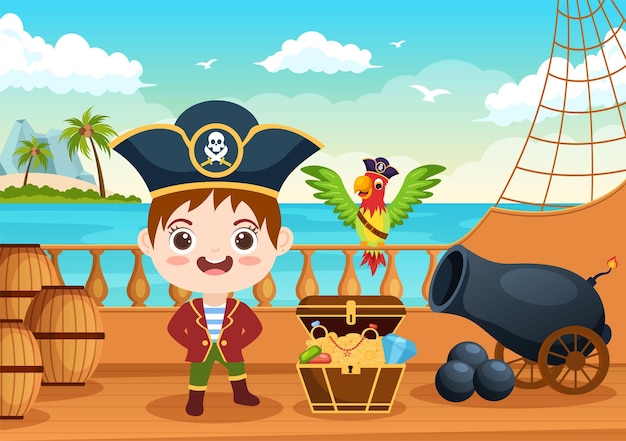 Niedliche piraten-cartoon-charakter-illustration