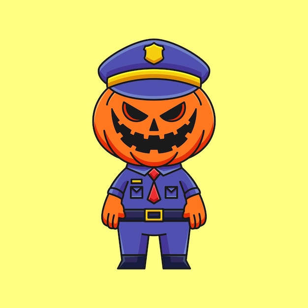 Niedliche polizei kürbis monster cartoon doodle kunst handgezeichnete konzept vektor kawaii symbol illustration