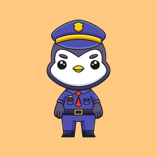 Niedliche polizei pinguin cartoon doodle handgezeichnete konzept vektor kawaii symbol illustration