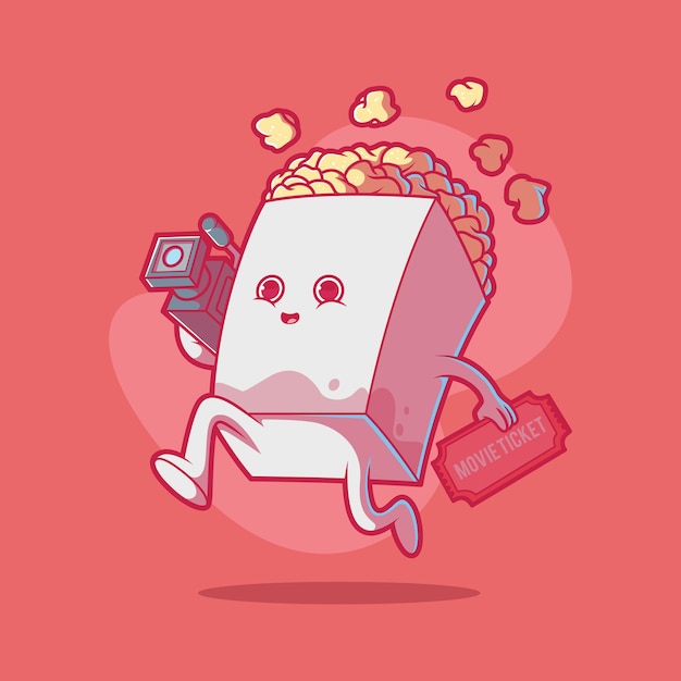 Niedliche Popcorn-Paket-Charakter-Vektor-Illustration Lustiges Designkonzept für Filmessen