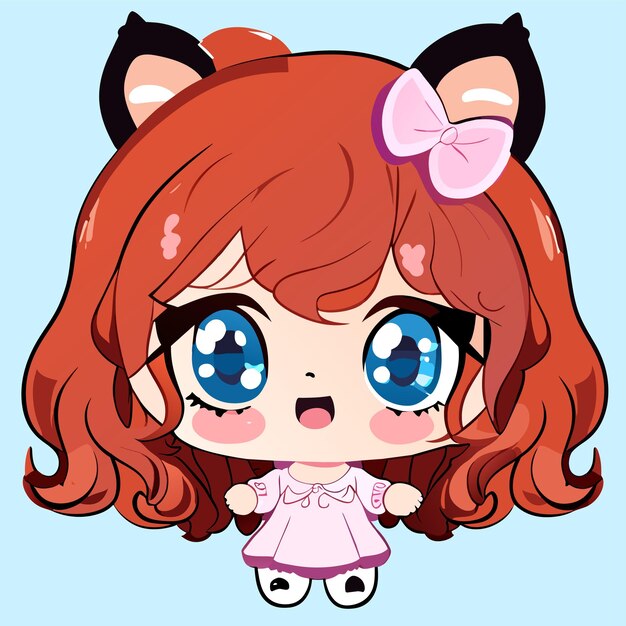 Vektor niedliche prinzessin chibi mädchen handgezeichnete cartoon-aufkleber-symbol-konzept isolierte illustration