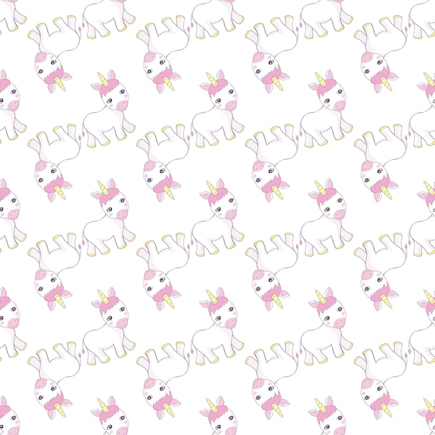 Vektor niedliche rosa baby einhorn muster doodle little pony cartoon illustration charakter vektorgrafiken für textilien