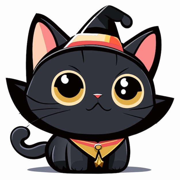 Vektor niedliche schwarze katze cartoon in einer hexenhut vektor-illustration