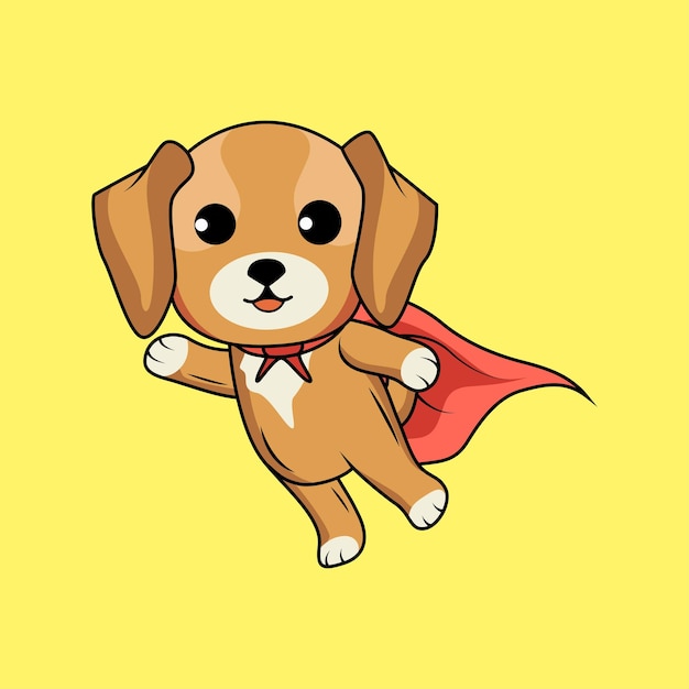 Niedliche Superhelden-Hundekarikatur-Aufkleber-Vektorillustration