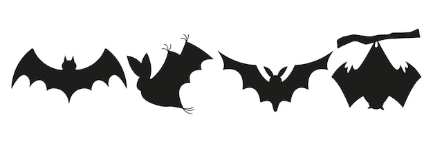 Niedliche vektor-halloween-fledermaus in 4 verschiedenen sorten, illustration oder symbol