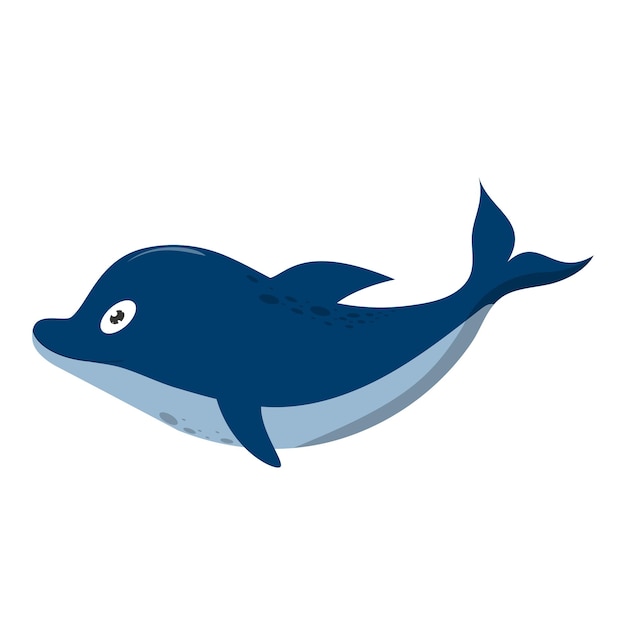 Niedliche Vektorillustration eines lustigen blauen Delphins, isoliert auf weißem Hintergrund. Cartoon-Delfin