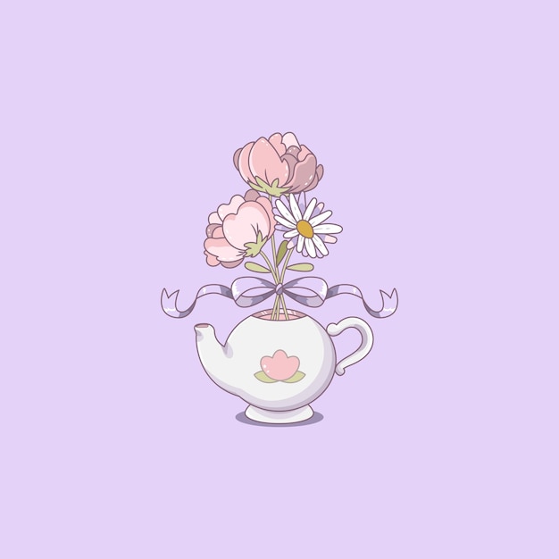 niedliche Vintage Illustration der Teekanne mit Blumen