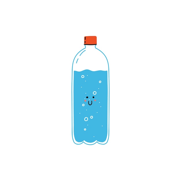 Niedliche Wasserflasche Glaskaraffe handgezeichnete lustige Detox-Konzept-Doodle-Öko-Vektorillustration