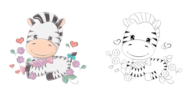 Niedliche Zebra-Cliparts für Malvorlagen und Illustrationen. Glückliche Tierillustration mit Süßigkeit.