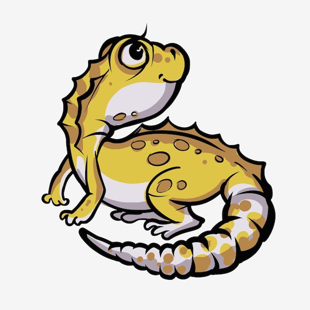 Niedliche Zeichentrickfigur grüne Gecko-Eidechse Eidechsentier Reptilien in Wildtieren isoliert in warmem Hintergrund Vektor-Illustration