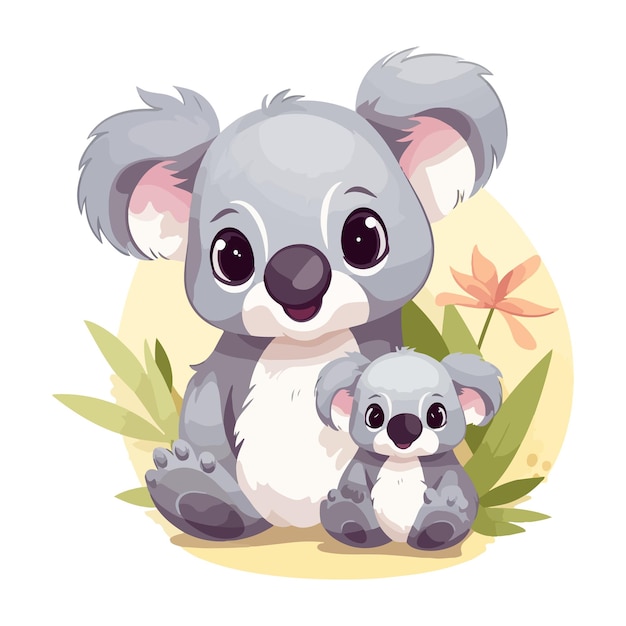 Niedliche Zeichentrickfigur Mutter Koala und Baby-Icon-Vektor