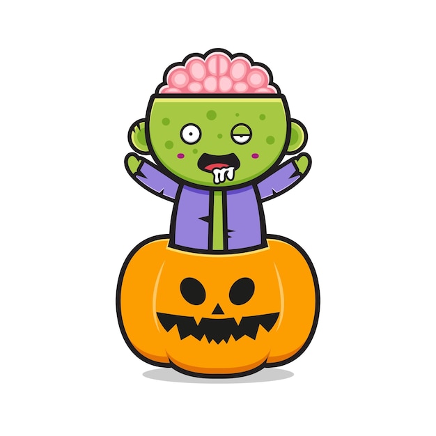 Niedliche zombie-halloween-cartoon-symbol-illustration