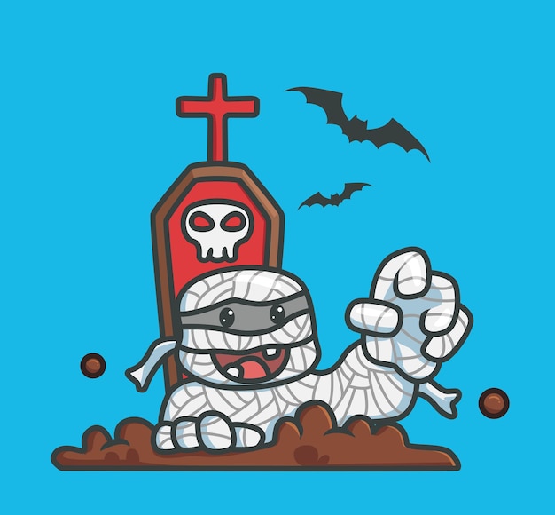 Vektor niedliche zombie-mumie aus dem grab friedhof cartoon halloween-event-konzept isolierte illustration