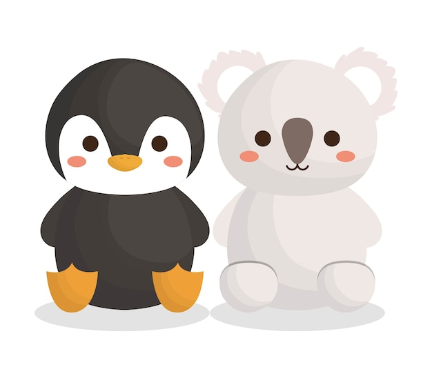 Niedlichen pinguin und koala tiere symbol