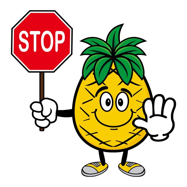 Niedlicher ananas-maskottchen-design-charakter isoliert auf weißem hintergrund