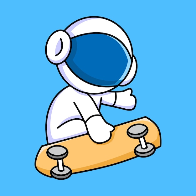 niedlicher Astronaut, der Skateboard-Cartoon-Design spielt