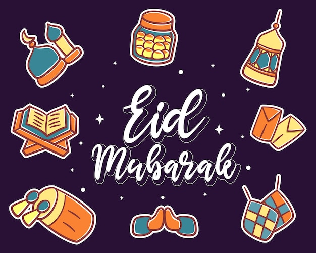 Vektor niedlicher aufkleber von eid mubarak cartoon-illustration