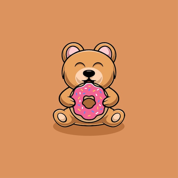 Niedlicher Bär, der Donut-Cartoon-Illustration isst