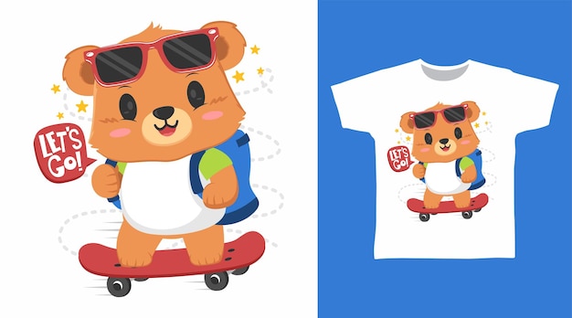 Niedlicher Bär mit Skateboard-T-Shirt-Kunst-Modedesign