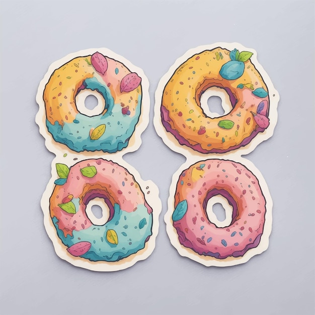Vektor niedlicher bunter donuts-aufkleber im aquarell-stil